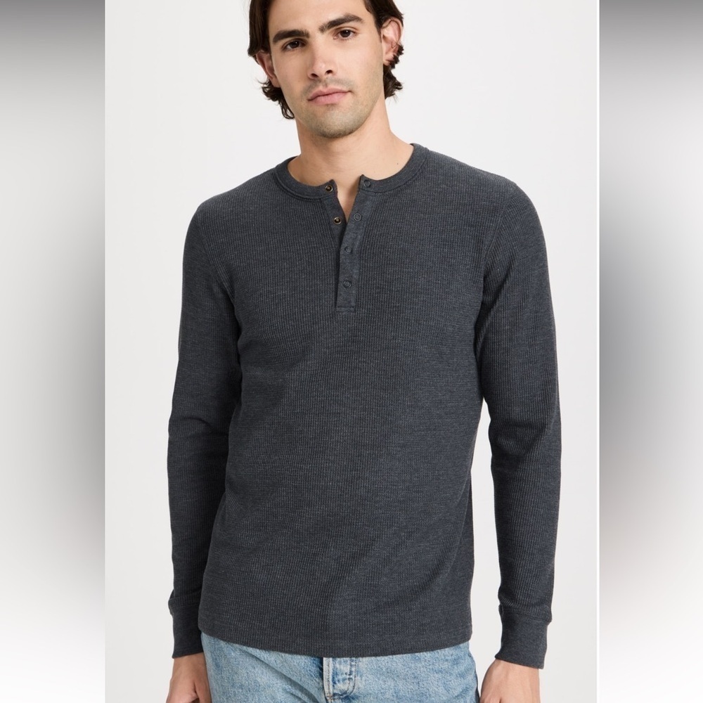 Rhone Sweatshirt Men's Small Green Waffle Knit Thermal Button Crew Neck Pullover - Picture 3 of 11